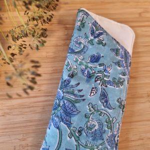 Etui à lunettes tissu indien bleuet